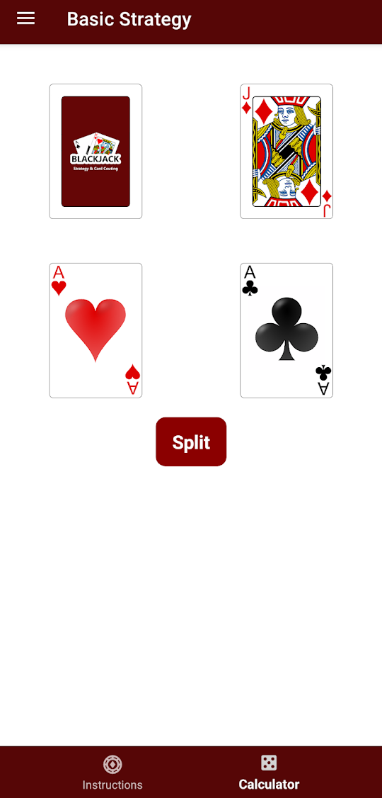 Tela Recomendação de split do app Blackjack Strategy & Counting