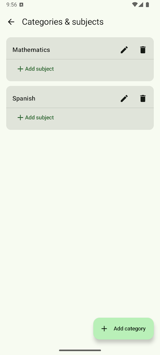Tela Categorias do app Easy Flashcard