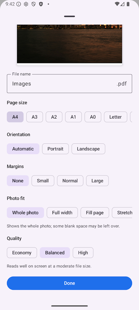 Tela Opções do PDF do app Image 2 PDF