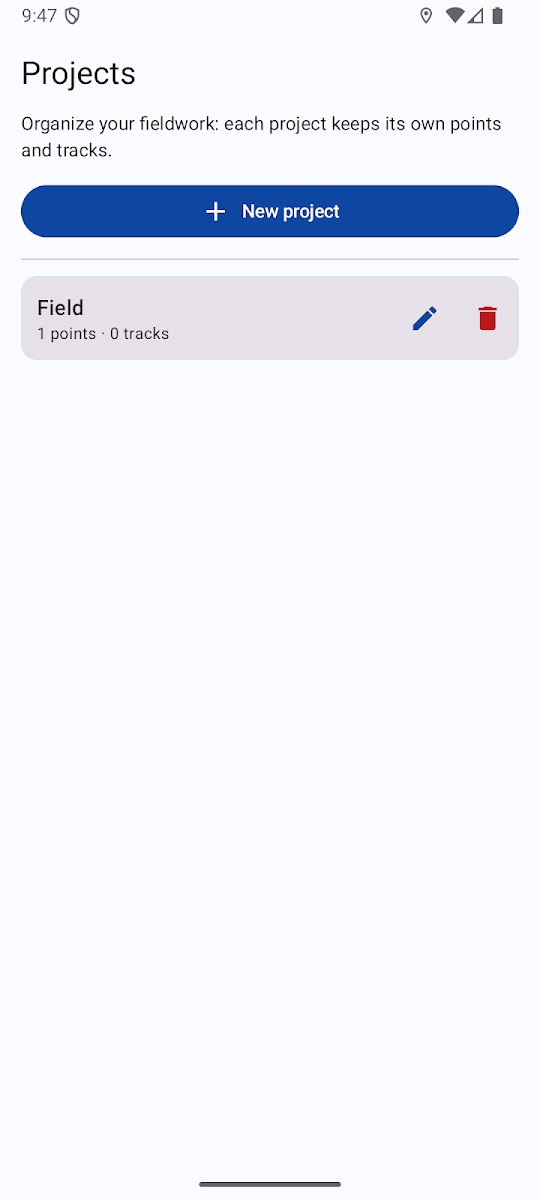Tela Projetos do app Levantamento Topográfico