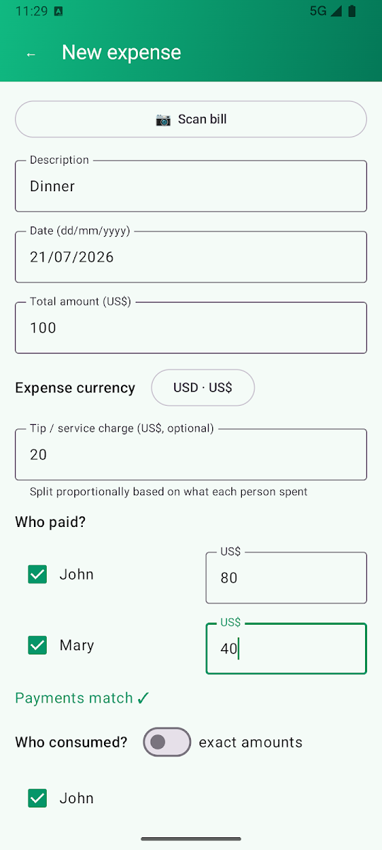 Tela Nova despesa do app Warikan — Divisão de Contas